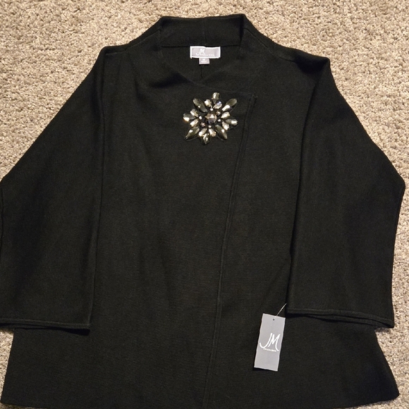 JM Collection Sweaters - JM Collection Black Top with Jewel Detail